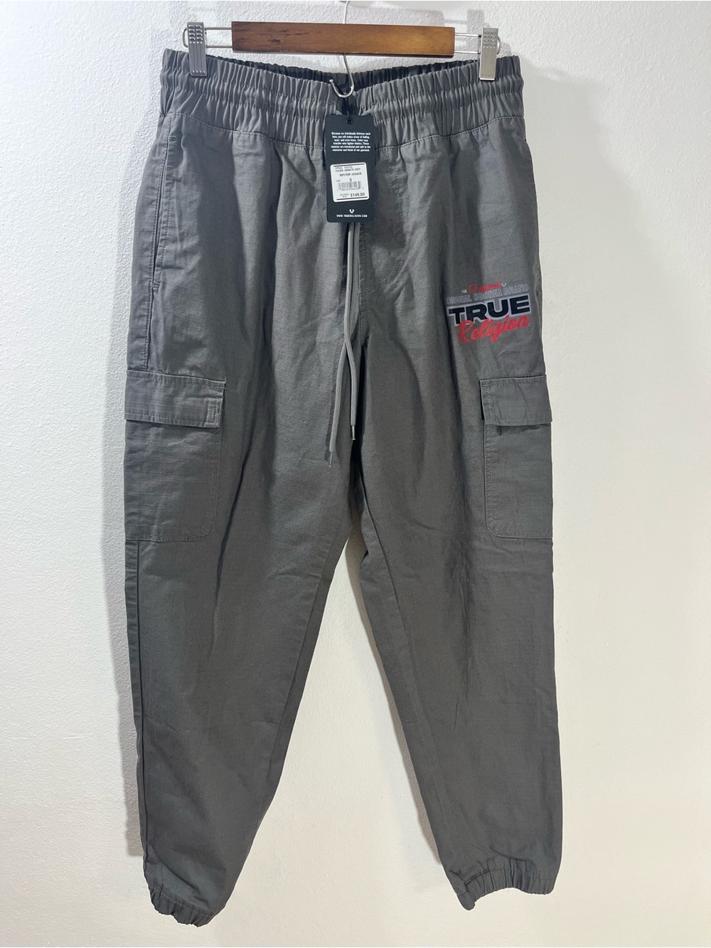 True Religion Pants Mens Small Gray Ripstop Jogger Cargo Streetwear Utility